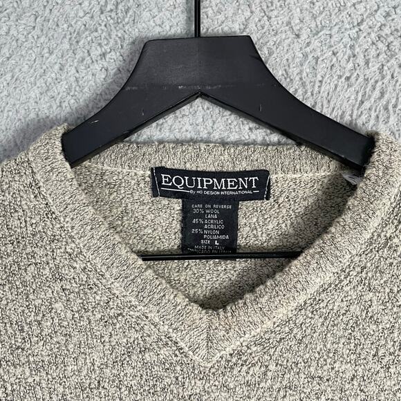 Vintage Equipment Wool Blend Sweater Gray Italy V Neck Pullover Men’s L - Picture 6 of 6